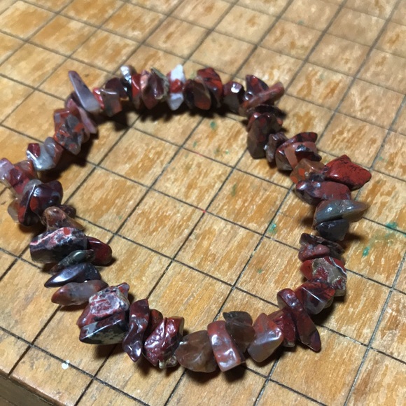 Semiprecious Red Mixed Tone Jasper Stone Nugget Chip 7” Bracelet Elastic EVC - Picture 5 of 7